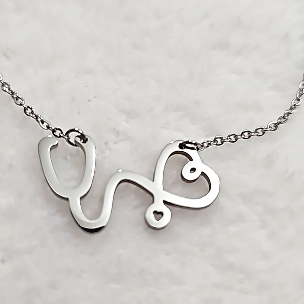 Stethoscope Love Stainless Steel Necklace - Picture 3 of 10